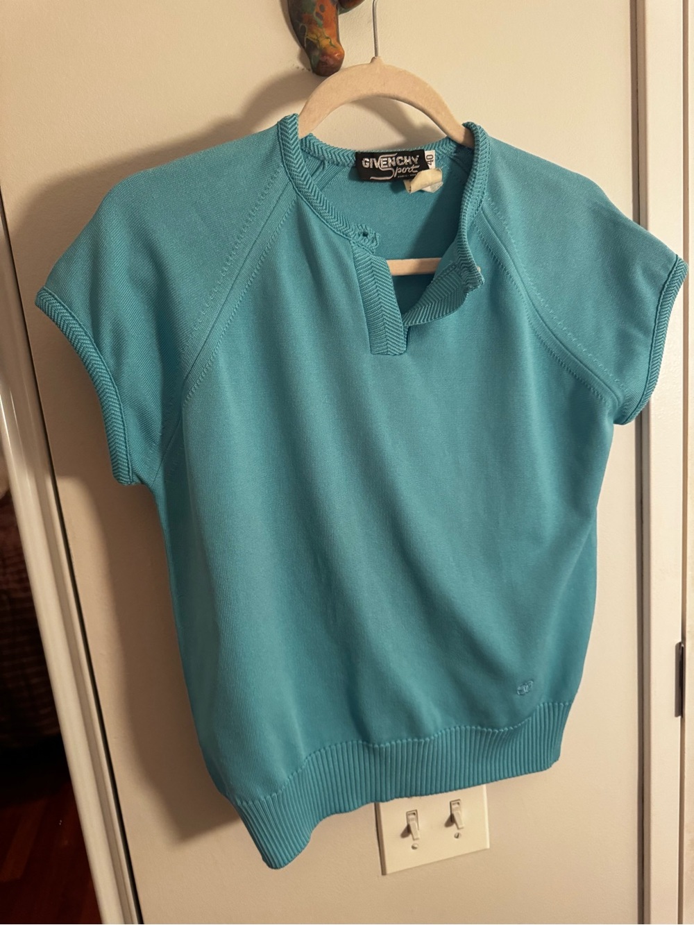 Vintage Givenchy Sport 70s Aqua Knit Top Size M EUC - Picture 3 of 5